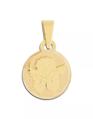 Petite Médaille Ronde Diamantée avec Ange Penseur en Relief en Or Personnalisable