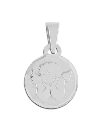 Petite Médaille Ronde Diamantée avec Ange Penseur en Relief en Or Personnalisable
