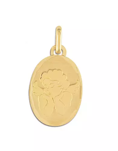 Médaille Ovale Contour Diamanté avec Petit Ange en Or Personnalisable