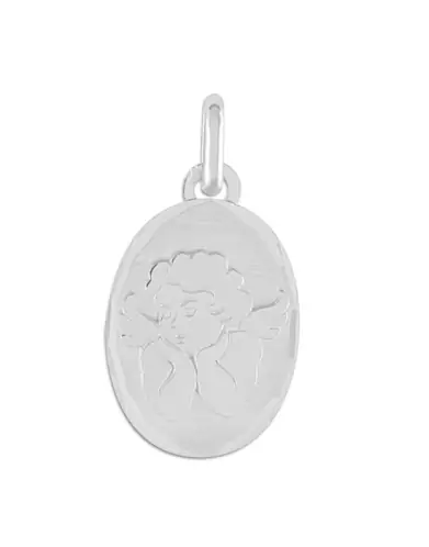 Médaille Ovale Contour Diamanté avec Petit Ange en Or Personnalisable