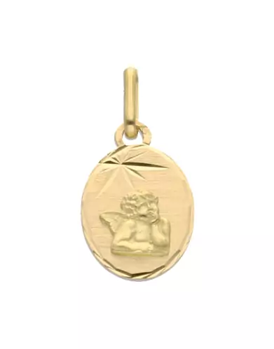 Médaille Ovale Étoilée et Diamantée avec Ange en Or Personnalisable