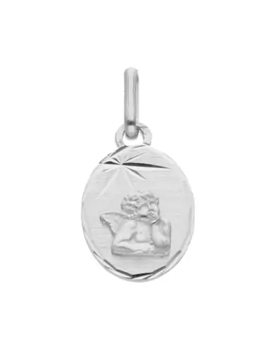 Médaille Ovale Étoilée et Diamantée avec Ange en Or Personnalisable