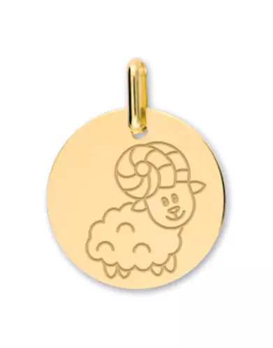 Médaille Ronde en Or Enfant Zodiaque Bélier Personnalisable
