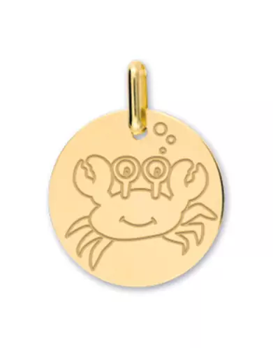 Médaille Ronde en Or Enfant Zodiaque Cancer Personnalisable