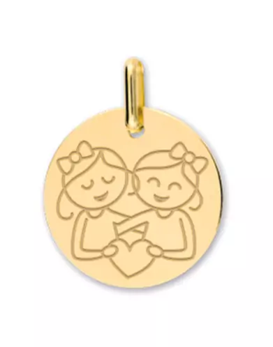 Médaille Ronde en Or Enfant Zodiaque Gémeaux Fille Personnalisable