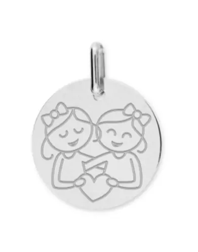 Médaille Ronde en Or Enfant Zodiaque Gémeaux Fille Personnalisable