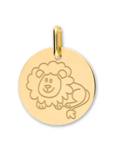 Médaille Ronde en Or Enfant Zodiaque Lion Personnalisable