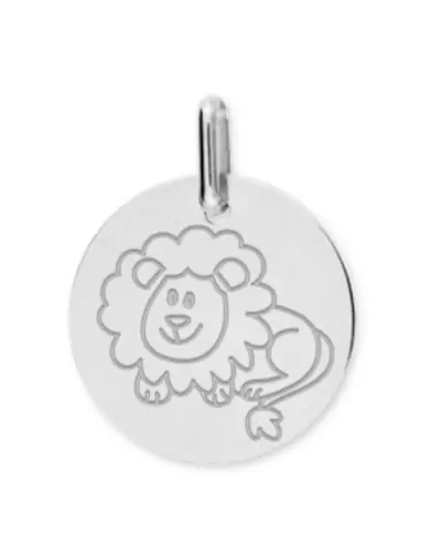 Médaille Ronde en Or Enfant Zodiaque Lion Personnalisable