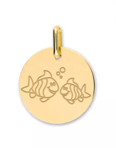 Médaille Ronde en Or Enfant Zodiaque Poisson Personnalisable