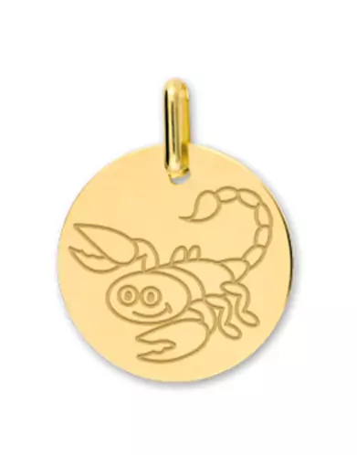 Médaille Ronde en Or Enfant Zodiaque Scorpion Personnalisable