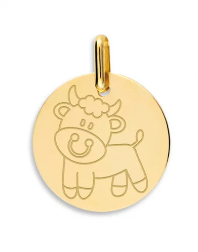 Médaille Ronde en Or Enfant Zodiaque Taureau Personnalisable