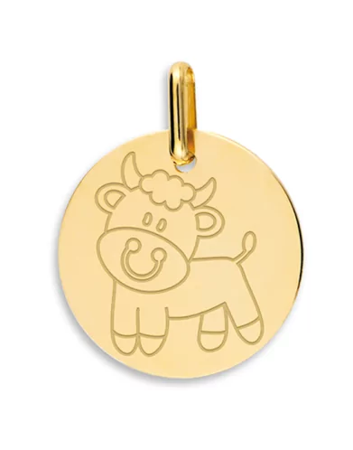 Médaille Ronde en Or Enfant Zodiaque Taureau Personnalisable