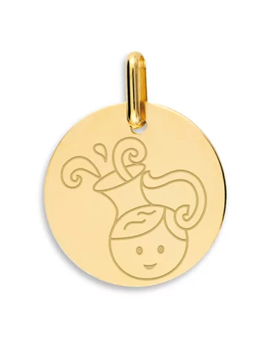 Médaille Ronde en Or Enfant Zodiaque Verseau Personnalisable