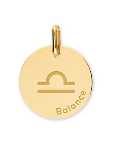 Médaille Ronde en Or Zodiaque Symbole de la Balance Personnalisable