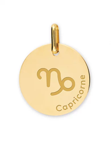 Médaille Ronde en Or Zodiaque Symbole du Capricorne Personnalisable