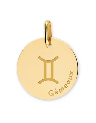 Médaille Ronde en Or Zodiaque Symbole du Gémeaux Personnalisable