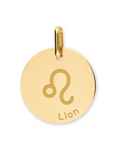 Médaille Ronde en Or Zodiaque Symbole du Lion Personnalisable