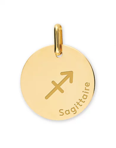 Médaille Ronde en Or Zodiaque Symbole du Sagittaire Personnalisable
