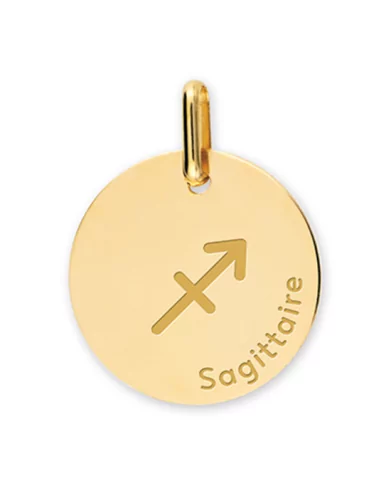 Médaille Ronde en Or Zodiaque Symbole du Sagittaire Personnalisable