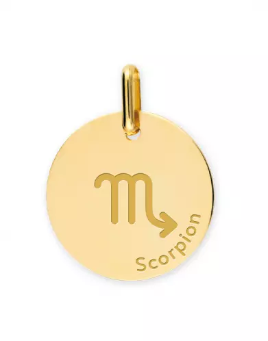 Médaille Ronde en Or Zodiaque Symbole du Scorpion Personnalisable