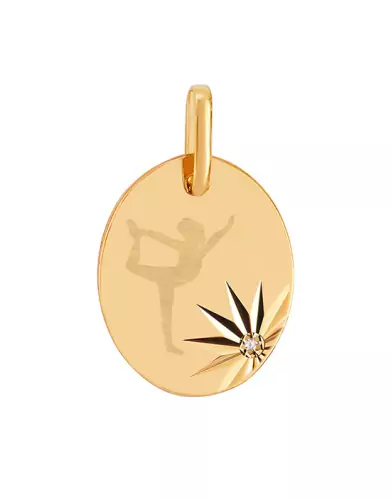 Médaille Ovale Motif Pré Illustrée Gymnaste avec Diamant
