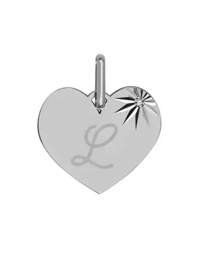 Médaille Coeur Motif Diamant Pré Illustrée Alphabet Calligraphie