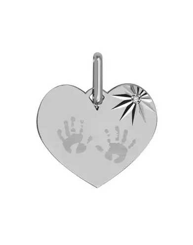 Médaille Coeur Motif Diamant Pré Illustrée Empreintes Mains