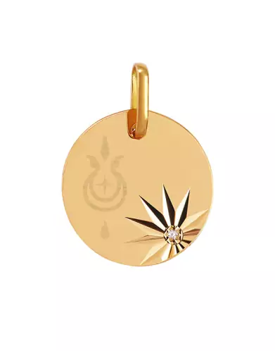 Médaille Ronde Motif Diamant Zodiaque Stylisé