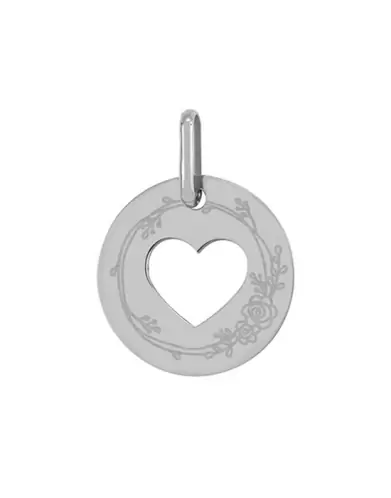 Médaille Ronde ajourée centre Coeur Pré Illustrée Motifs Fleurs