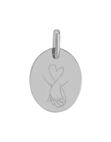 Médaille Ovale Pré Illustrée Mains entrelacées Coeur