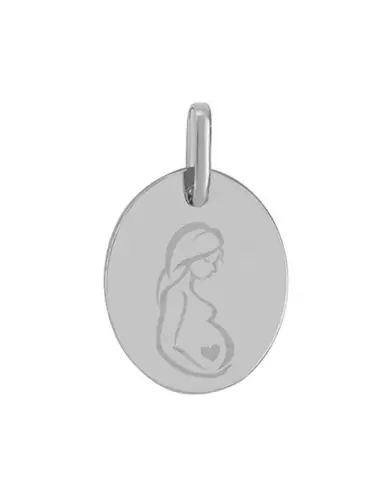 Médaille Ovale Pré Illustrée Femme Enceinte Coeur