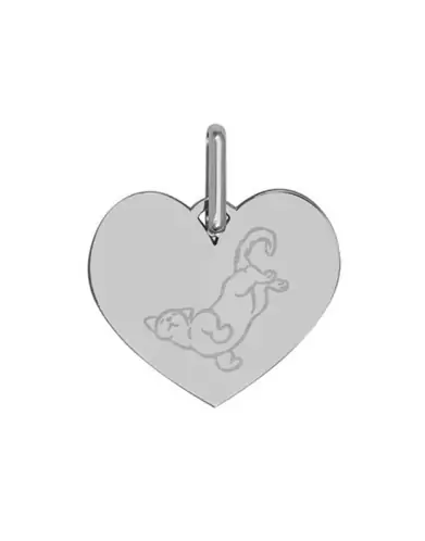 Médaille Coeur Pré Illustrée Chat Câlin