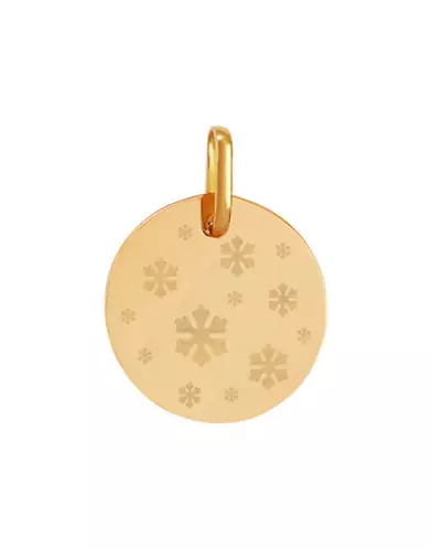 Médaille Ronde en Or 9K/18K avec Motifs Flocons de Neige