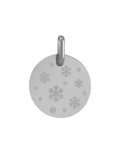 Médaille Ronde en Or 9K/18K avec Motifs Flocons de Neige