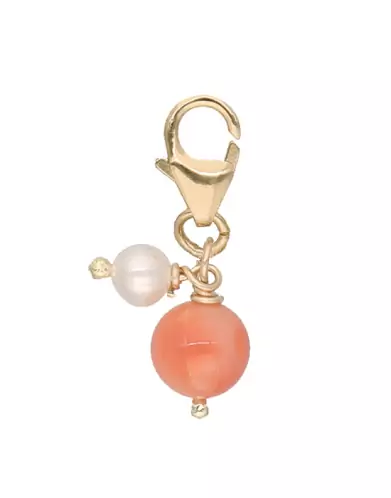 Mousqueton Perle Corail & Perle Blanche