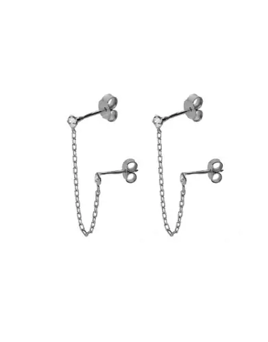 Boucles d'oreilles à chaine 2 trous et diamants en or