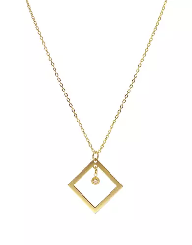 Collier LEA Carré Ajouré Or et Brillant – Petit Modèle