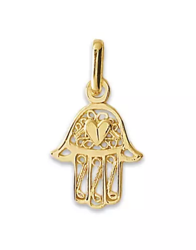 Pendentif Main de Fatma Ajouré Avec Cœur et Filigranes en Or