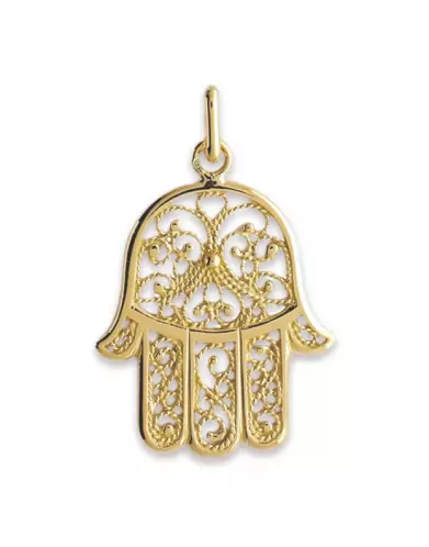 Pendentif Main de Fatma Ajourée Filigrane en Or Grand Modèle