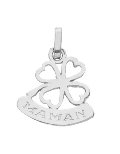 Pendentif Trèfle Cœurs Ajourés Gravé Maman en Or