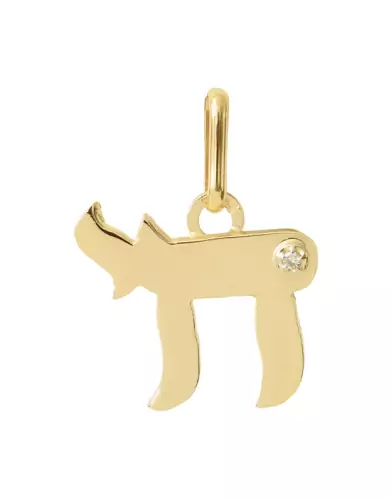 Pendentif Lisse Signe de Vie Symbole Haï en Or et Diamant