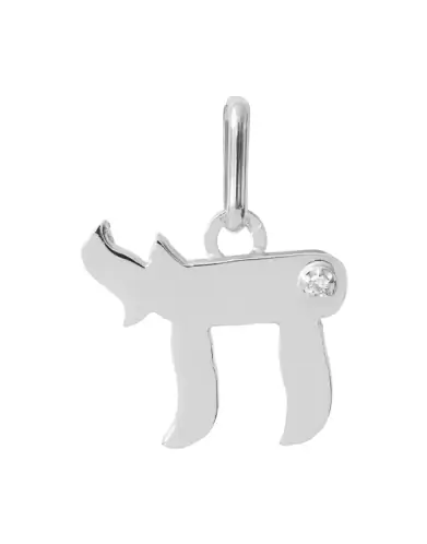 Pendentif Lisse Signe de Vie Symbole Haï en Or et Diamant