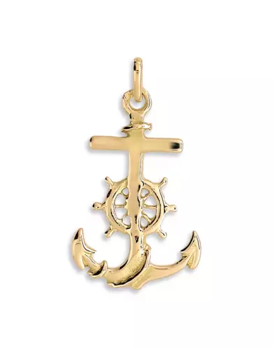Pendentif Ancre Marine Barre et Corde en Or