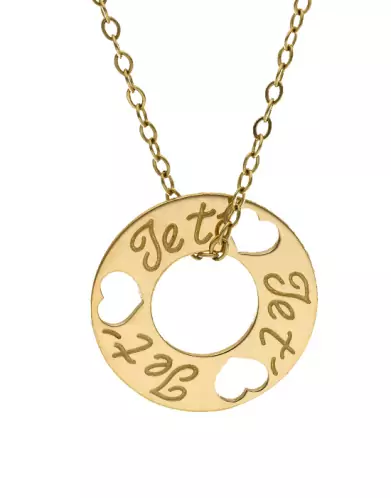 Pendentif Rond et Cœurs Ajourés Triple Je T’aime en Or