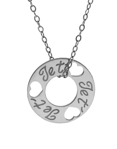 Pendentif Rond et Cœurs Ajourés Triple Je T’aime en Or