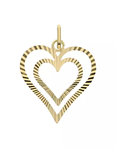 Pendentif Double Cœur Ajouré Lapidé Soleillé en Or