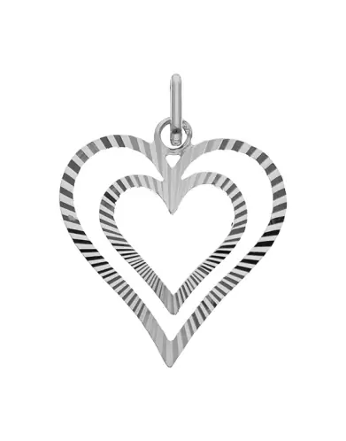 Pendentif Double Cœur Ajouré Lapidé Soleillé en Or