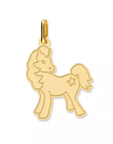 Pendentif en Or Gravé Petit Poney Étoile Personnalisable