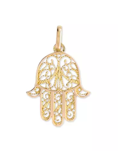 Pendentif Main de Fatma Ajourée Filigrane en Or Modèle Taille Intermédiaire