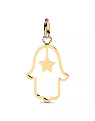 Pendentif Main de Fatma Ajourée et Étoile en Or Taille Intermédiaire